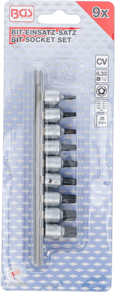 Behajtófej-készlet | 6,3 mm (1/4") | TS-profil (Torx Plus) furattal TS10 - TS50 | 9 darabos