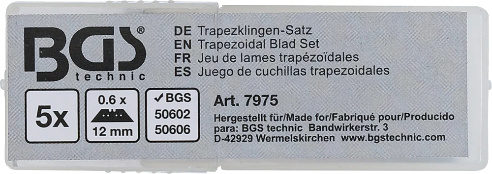 Trapézpenge-készlet | 0,6 x 12 mm | 5 darabos