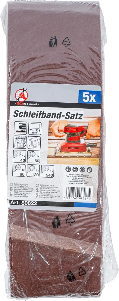 Csiszolószalag-készlet | szalagcsiszolóhoz | 75 x 533 mm | K 40 - 60 - 80 - 120 - 240 | 5 darabos