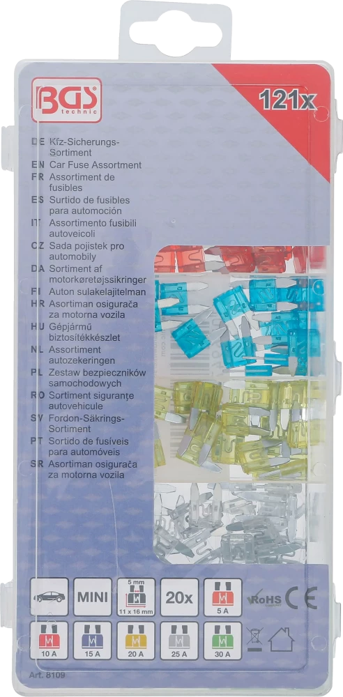 Gépjármű biztosítékkészlet | Mini | 121 darabos