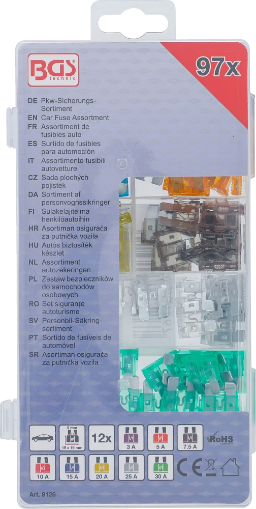Autós biztosíték készlet | 97 darabos