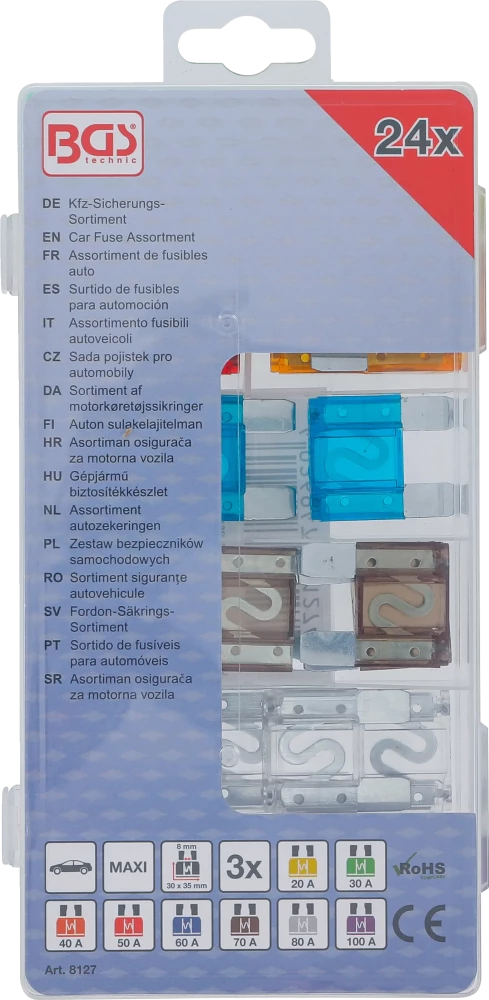 Gépjármű biztosítékkészlet | Maxi | 24 darabos