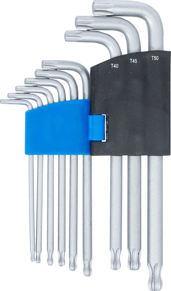 Derékszögű kulcs készlet | T-profil (Torx) gömbfejes | T10 - T50 | 9 darabos