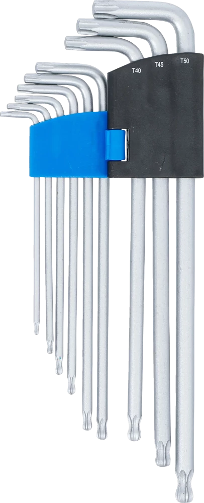 Derékszögű kulcs készlet | extra hosszú | T-profil (Torx) gömbfejes | T10 - T50 | 9 darabos