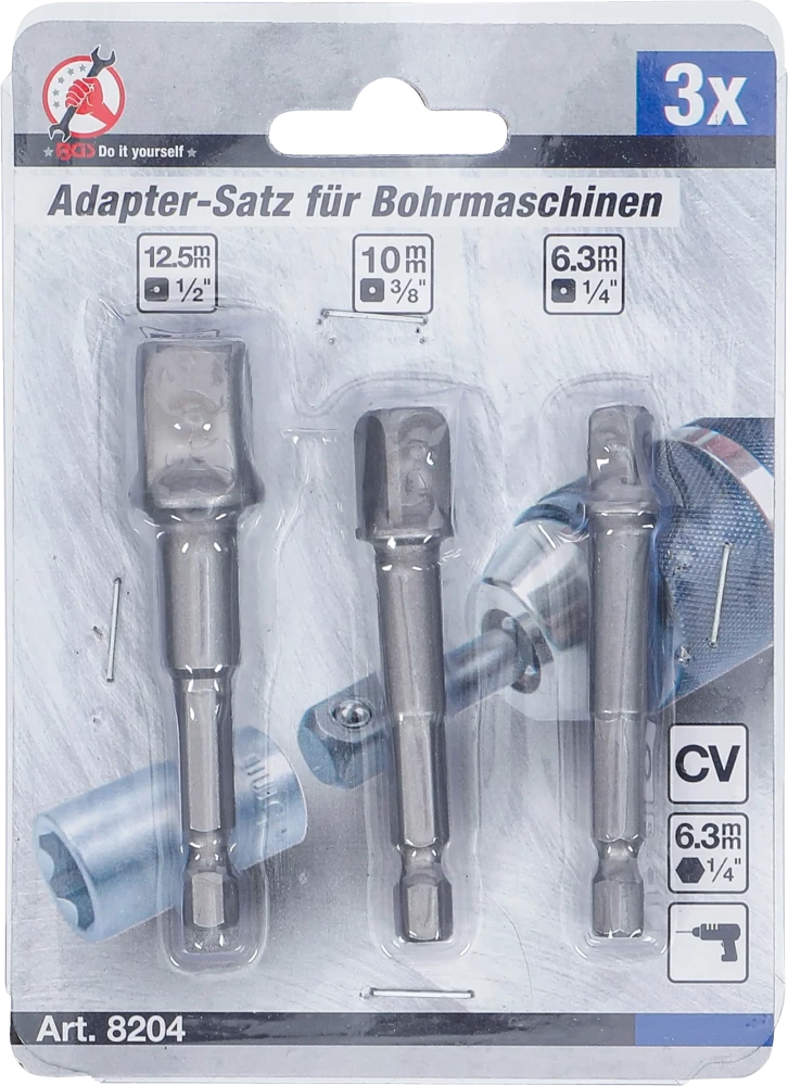Adapterkészlet fúrógépekhez | 6,3 mm (1/4") | 6,3 mm (1/4") / 10 mm (3/8") / 12,5 mm (1/2") | 3 darabos