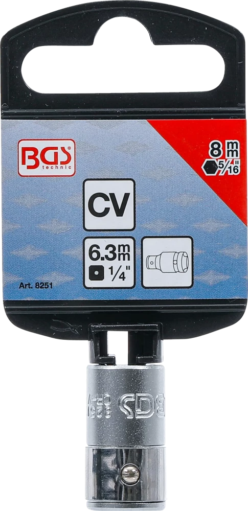 Golyós behajtófej-adapter | Belső négyszögletű kulcsnyílású elem 6,3 mm (1/4") | Belső hatszögletű 8 mm (5/16")