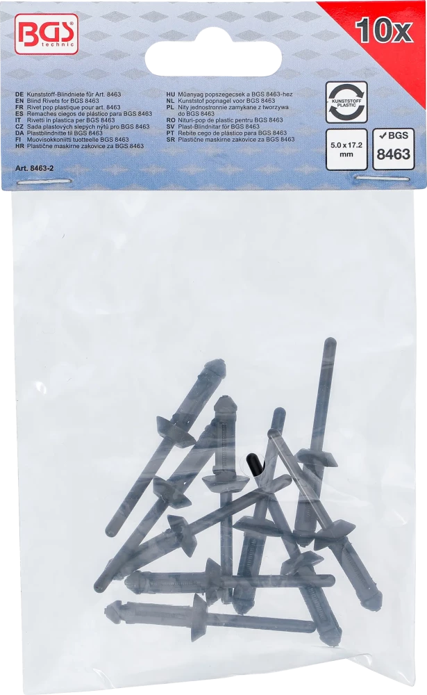 Műanyag popszegecsek a BGS 8463-hez | 5,0 x 17,2 mm | 10 darabos