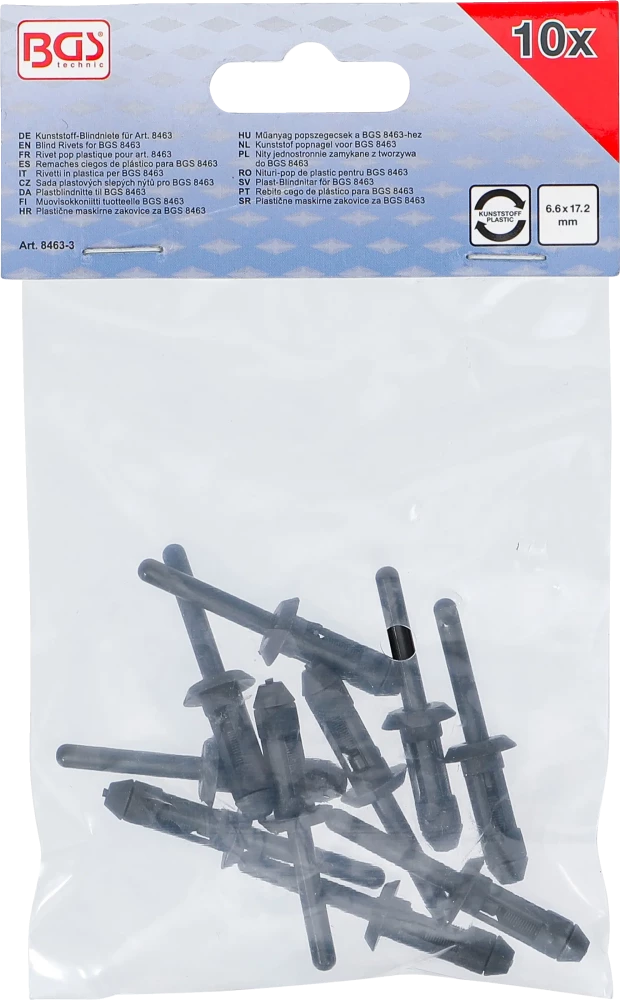 Műanyag popszegecsek a BGS 8463-hez | 6,6 x 17,2 mm | 10 darabos