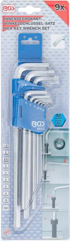 Speciális Belső hatszögletűkulcs-készlet | Belső hatszögletű 1,5 - 10 mm | 9 darabos