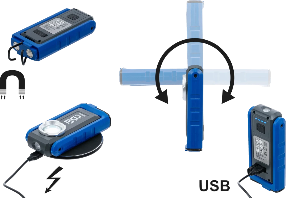 COB LED munkalámpa mágnessel és kampóval | összecsukható | induktív töltésfunkcióval