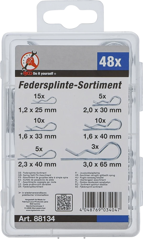 Rugós sasszeg készlet | Ø 1,2 - 3,0 mm | 48 darabos