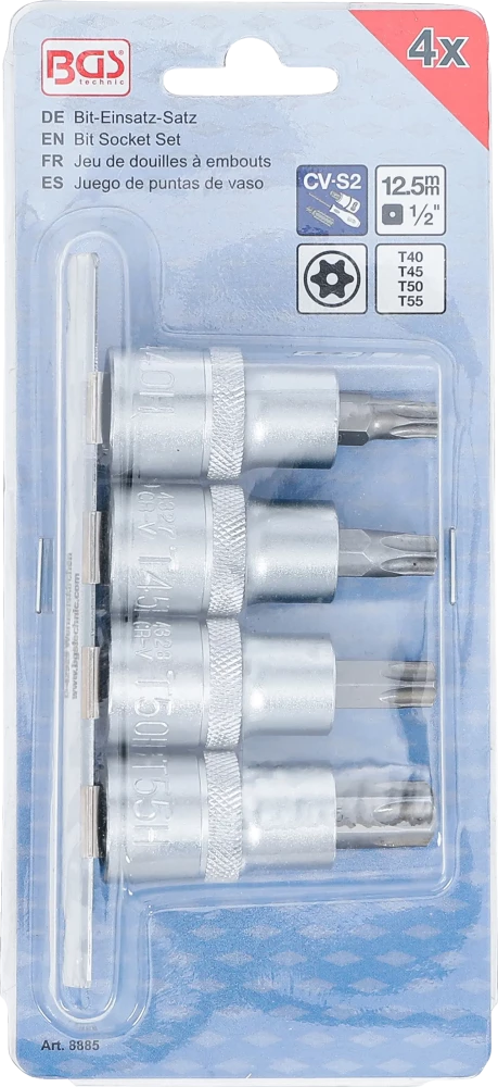 Behajtófej-készlet | 12,5 mm (1/2") | T-profil (Torx) T40 furattal - T55 | 4 darabos