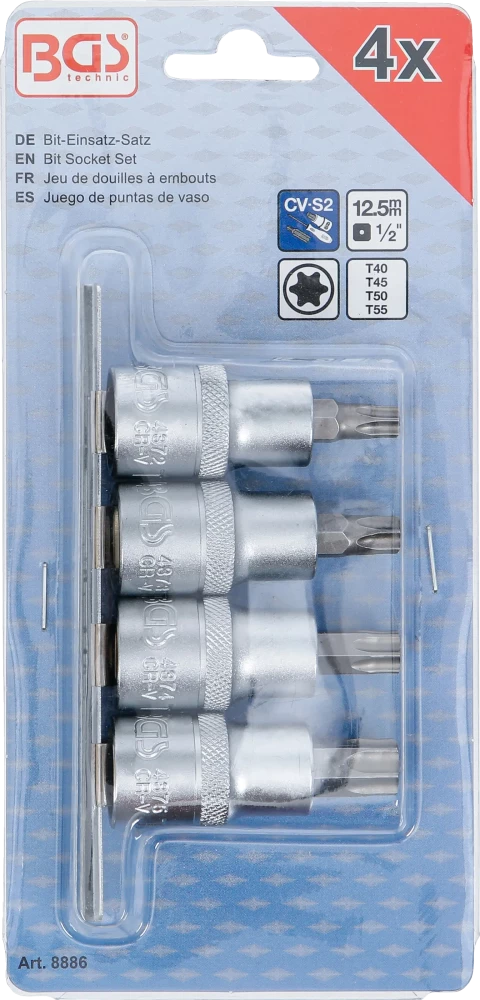 Behajtófej-készlet | 12,5 mm (1/2") | T-profil (Torx) T40 - T55 | 4 darabos