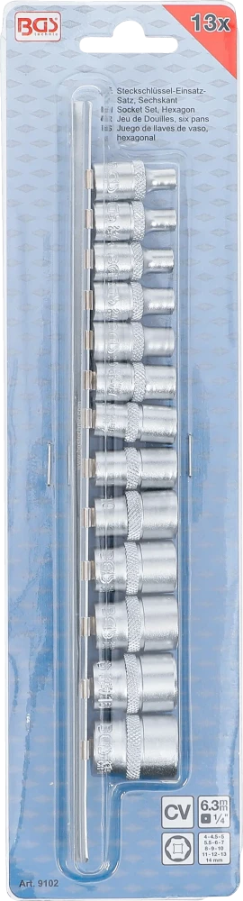 Dugókulcskészlet, hatszögletű | 6,3 mm (1/4") | 4 - 14 mm | 13 darabos