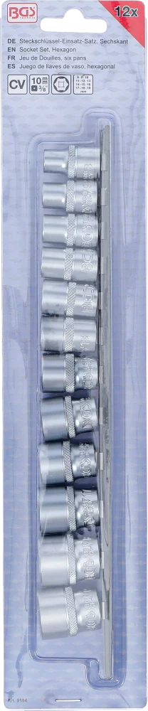 Dugókulcskészlet, hatszögletű | 10 mm (3/8") | 8 - 19 mm | 12 darabos