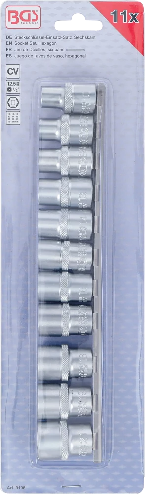 Dugókulcskészlet, hatszögletű | 12,5 mm (1/2") | 10 - 21 mm | 11 darabos