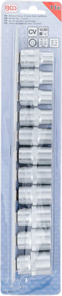 Dugókulcskészlet, tizenkétszögletű | 12,5 mm (1/2") | 10 - 21 mm | 11 darabos