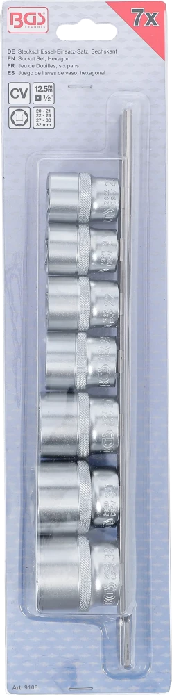 Dugókulcskészlet, hatszögletű | 12,5 mm (1/2") | 20 - 32 mm | 7 darabos