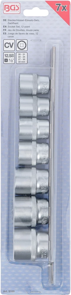 Dugókulcskészlet, tizenkétszögletű | 12,5 mm (1/2") | 20 - 32 mm | 7 darabos