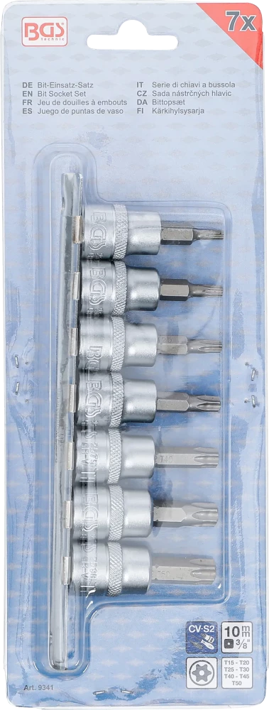 Behajtófej-készlet | 10 mm (3/8") | T-profil (Torx) T15 furattal - T50 | 7 darabos