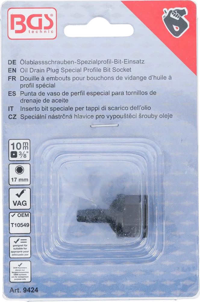Speciális profilú behajtófej olajleeresztő csavarokhoz | 10 mm (3/8") | VAG