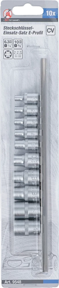 Dugókulcskészlet, E-profil | 6,3 mm (1/4") / 10 mm (3/8") | E4 - E16 | 10 darabos