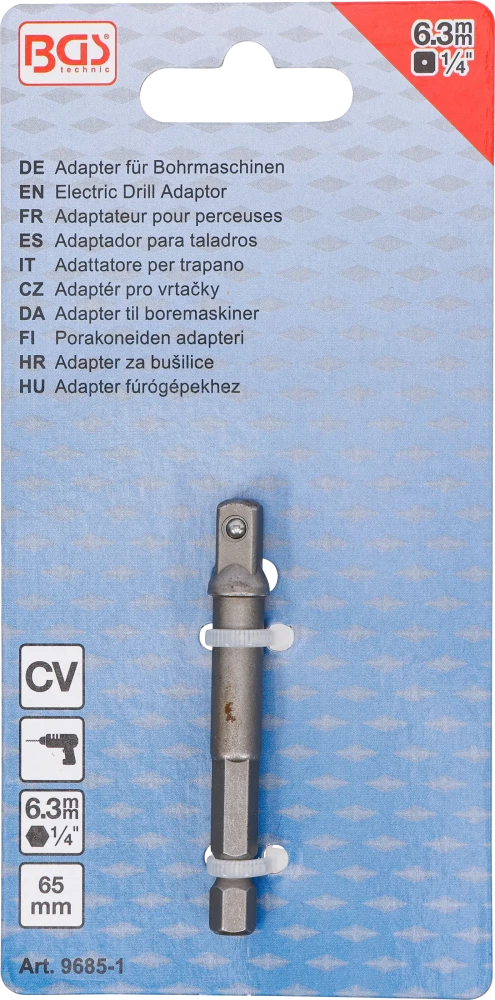 Adapter fúrógépekhez | külső hatszögletű hajtás 6,3 mm (1/4") / külső négyszögletű hajtószár 6,3 mm (1/4")