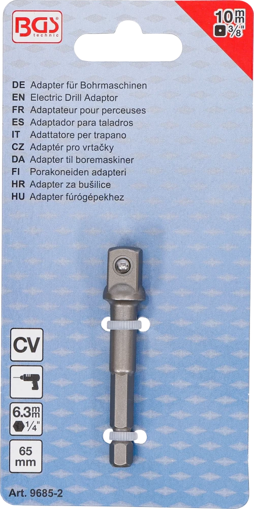 Adapter fúrógépekhez | külső hatszögletű hajtás 6,3 mm (1/4") / külső négyszögletű hajtószár 10 mm (3/8")