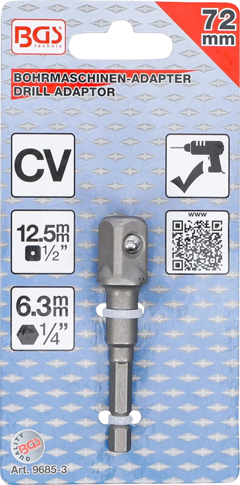 Adapter fúrógépekhez | külső hatszögletű hajtás 6,3 mm (1/4") / külső négyszögletű hajtószár 12,5 mm (1/2")