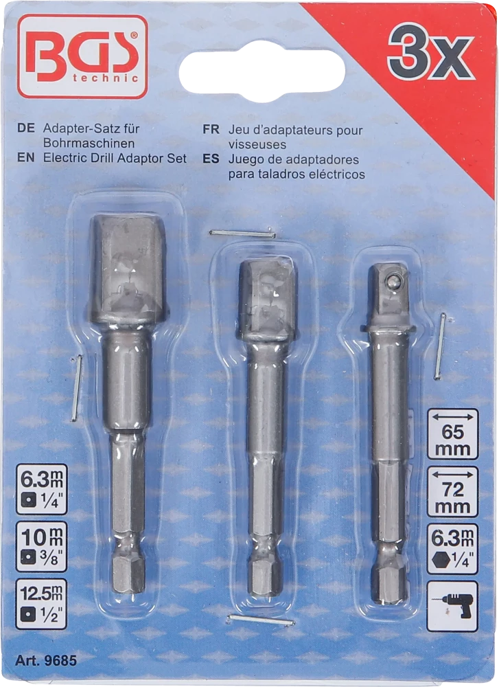 Adapterkészlet fúrógépekhez | Külső hatszögletű kulcsnyílású hajtás 6,3 mm (1/4") | Külső hatszögletű 6,3 mm (1/4"), 10 mm (3/8"), 12,5 mm (1/2"), 3 darabos