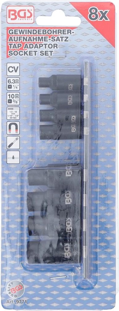 Menetfúró-befogó készlet | 6,3 mm (1/4") / 10 mm (3/8") | mágneses | 8 darabos