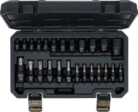 Behajtófej/dugókulcskészlet | 6,3 mm (1/4"), 10 mm (3/8"), 12,5 mm (1/2") | E-profil/T-profil (Torx) | 25 darabos