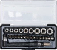 Behajtófej- és dugókulcskészlet/Sarokadapter-készlet | 6,3 mm (1/4") | 26 darabos
