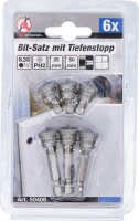 Behajtófej készlet mélységi ütközővel | gipszkarton lapokhoz | külső hatszögletű kulcsnyílású hajtás 6,3 mm (1/4") | csillag PH2 | 6 darabos