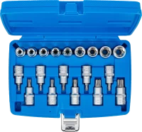 Behajtófej/dugókulcskészlet | 12,5 mm (1/2") | E-profil / T-profil (Torx) | 19 darabos