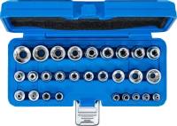 Dugókulcskészlet, E-profil | 6,3 mm (1/4") / 12,5 mm (1/2") | E4 - E24 | 28 darabos