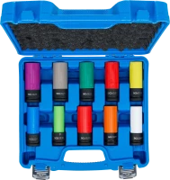 Légkulcsfej készlet | 12,5 mm (1/2") | 15 - 24 mm méretű és speciális kerékcsavarok | 10 darabos