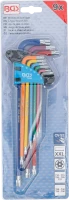 Derékszögű kulcs készlet | több színű | extra hosszú | T-profil (Torx) T10 furattal - T50 | 9 darabos