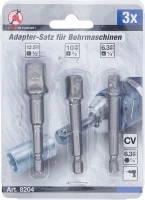 Adapterkészlet fúrógépekhez | 6,3 mm (1/4") | 6,3 mm (1/4") / 10 mm (3/8") / 12,5 mm (1/2") | 3 darabos