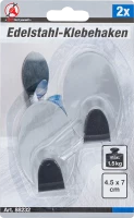 Öntapadós nemesacél akasztó | 45 x 70 mm | 1,5 kg | 2 darabos