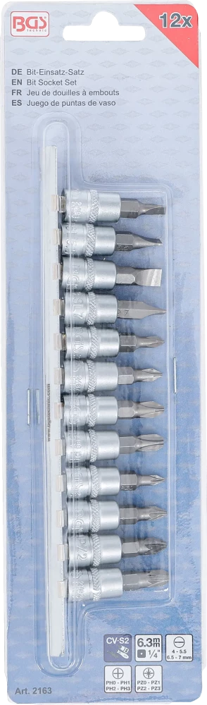 Behajtófej-készlet | 6,3 mm (1/4") | Lapos, csillag PH / PZ | 12 darabos