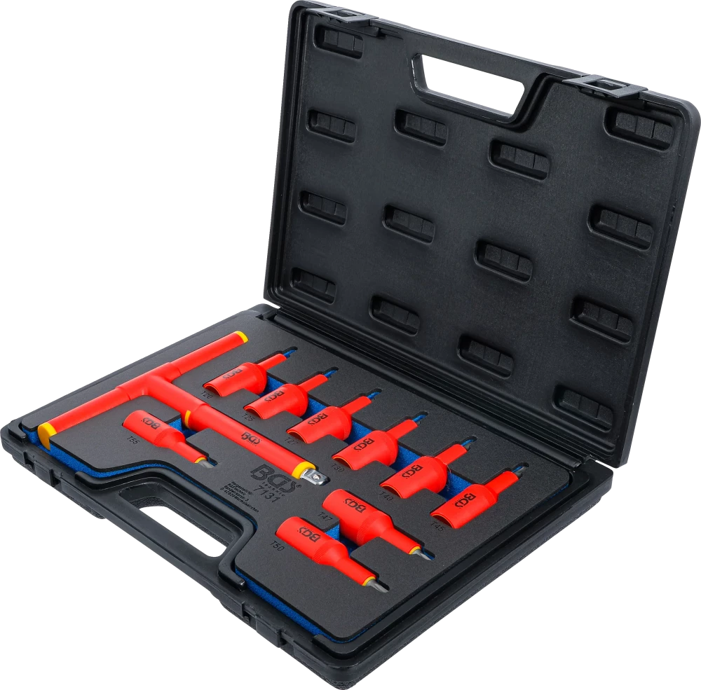 VDE-behajtófej készlet | 12,5 mm (1/2") | T-profil (Torx) T20 - T55 | 10 darabos