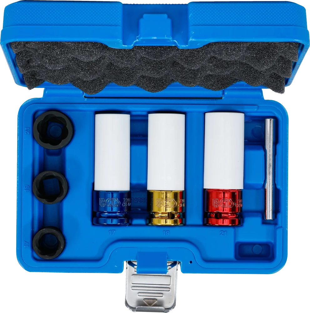 Légkulcsfej- és spirálbites dugókulcsbetét-készlet | 12,5 mm (1/2") | 17 - 21 mm | 7 darabos
