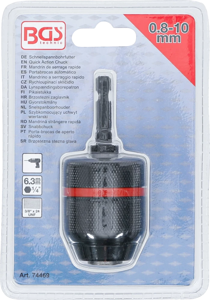 Gyorstokmány | fém kivétel | Külső hatszögletű behajtófej 6,3 mm (1/4") x 20 UNF | 0,8 - 10 mm