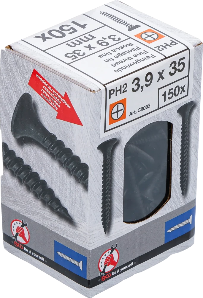 Gipszkarton csavar | PH2 | Finommenet | 3,9 x 35 mm | 150 darab