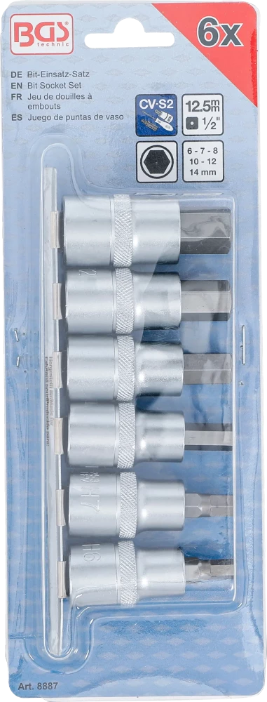Behajtófej-készlet | 12,5 mm (1/2") | Belső hatszögletű 6 - 14 mm | 6 darabos