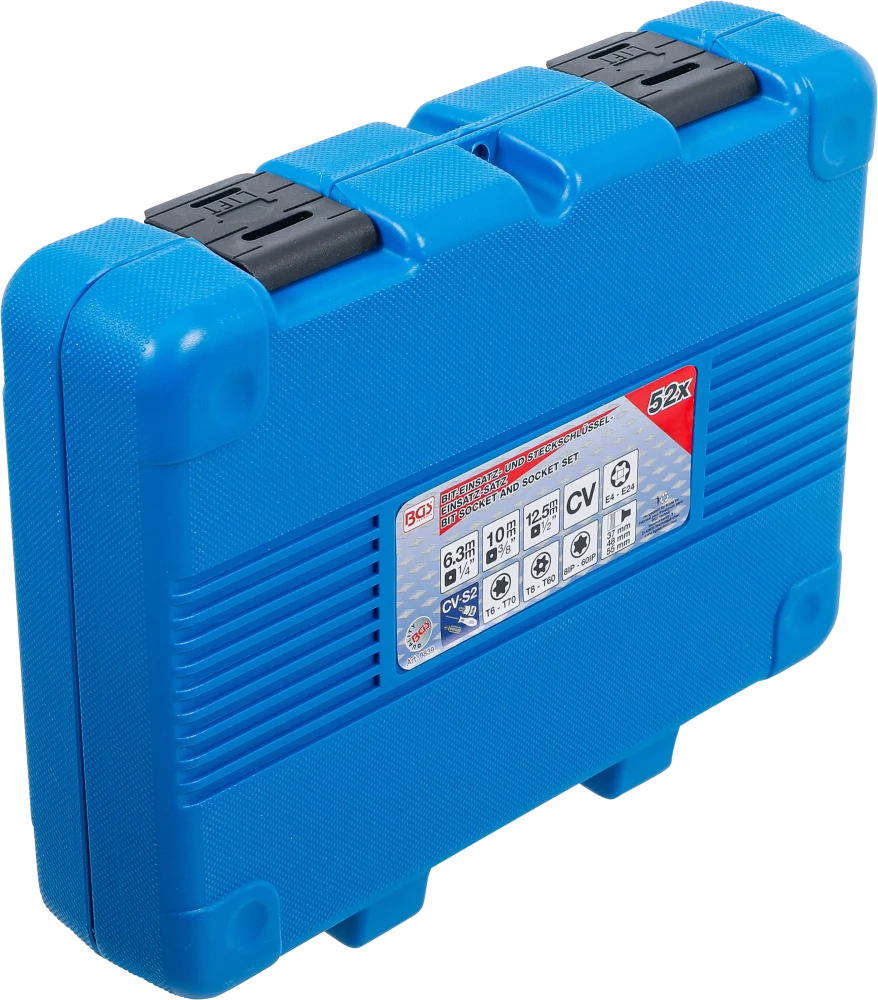 Behajtófej- és dugókulcs-készlet | E-profil / T-profil (Torx) / T-profil (Torx) furattal / TP-profil (Torx plus) | 52 darabos