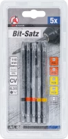 Behajtófej készlet | Külső hatszögletű behajtófej 6,3 mm (1/4") | Csillag PH, csillag PZ, lapos | 110 mm hosszú | 5 darabos