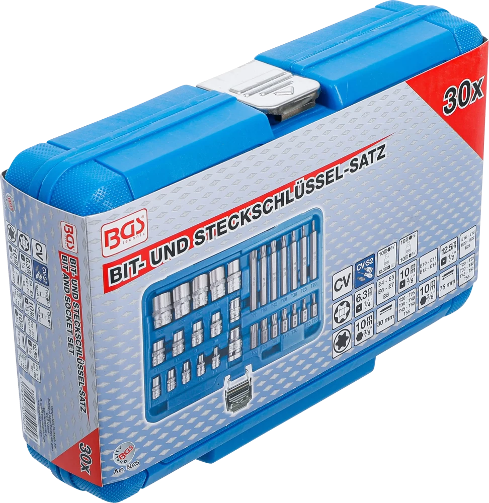 Behajtófej- és dugókulcskészlet | E-profil / T-profil (Torx) | 30 darabos