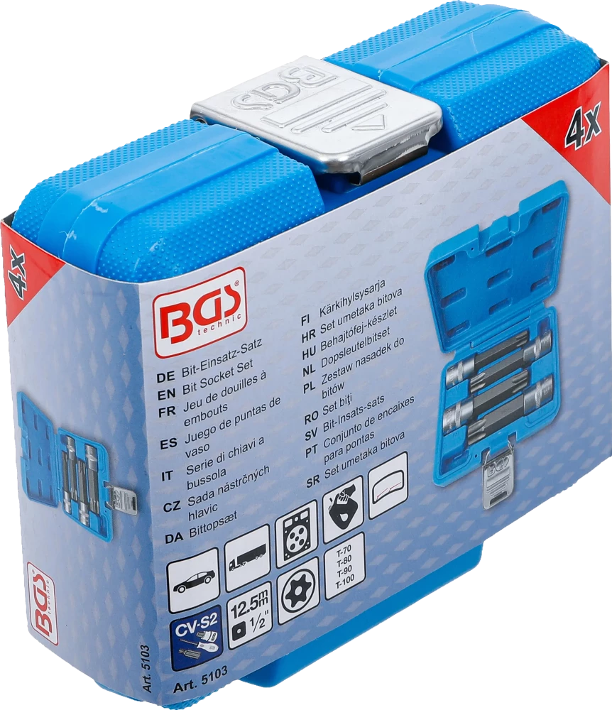 Behajtófej-készlet | 12,5 mm (1/2") | T-profil (Torx) furattal | 4 darabos